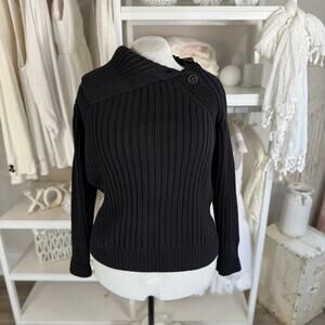 RuffHewn Women's Size XL Black Ribbed Foldover Collar Pullover Sweater #3563